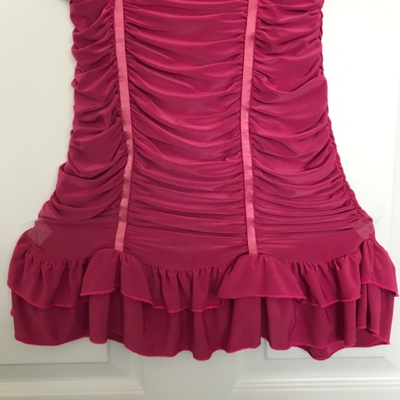Rare Y2K Seduction Ruched Spaghetti Strap Top S Fit Ruffle Hem Magenta Pink - Picture 6 of 14